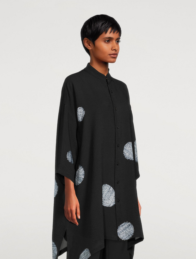 Silk Collarless Shirt With Shibori Disc Detail