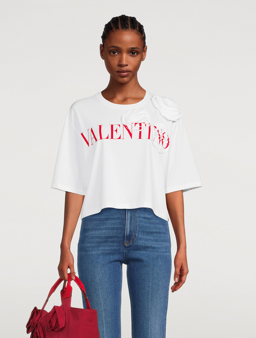 VALENTINO Cropped Logo T-Shirt With Lace | Holt Renfrew