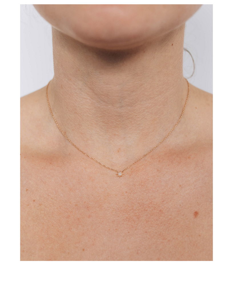 Micro Aztec 14K Gold North Star Necklace With Diamonds