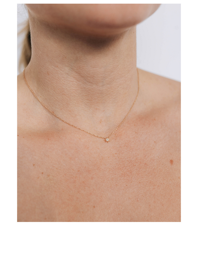 Micro Aztec 14K Gold North Star Necklace With Diamonds