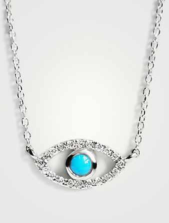Classique Silver Evil Eye Necklace With White Sapphire And Turquoise