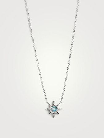 Micro Aztec Silver Starburst Necklace With Blue Topaz
