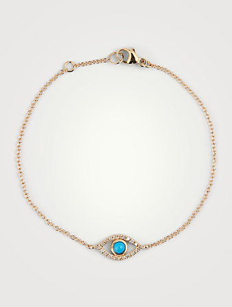 Classique 14K Gold Evil Eye Bracelet With Sleeping Beauty Turquoise And Diamonds