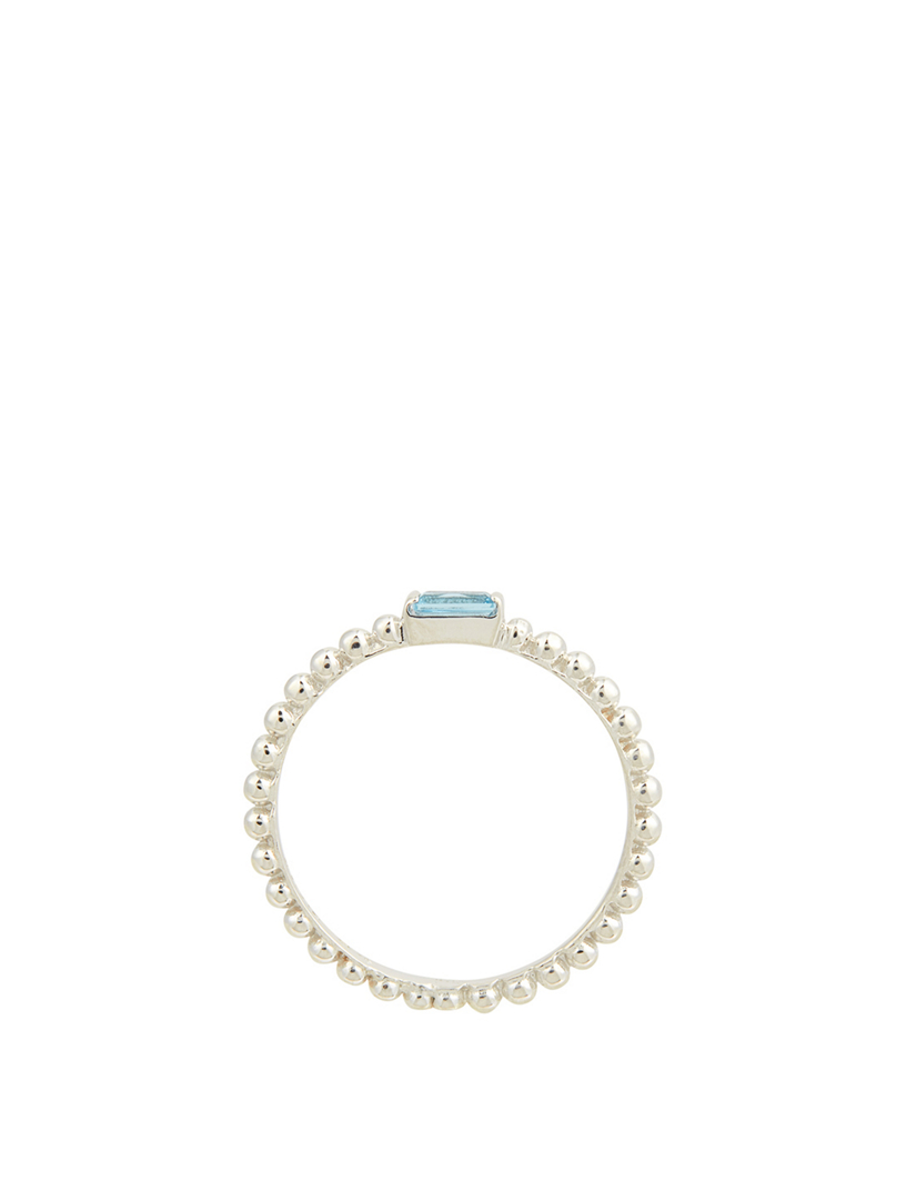 Dew Drop Silver Baguette Stackable Ring With Blue Topaz