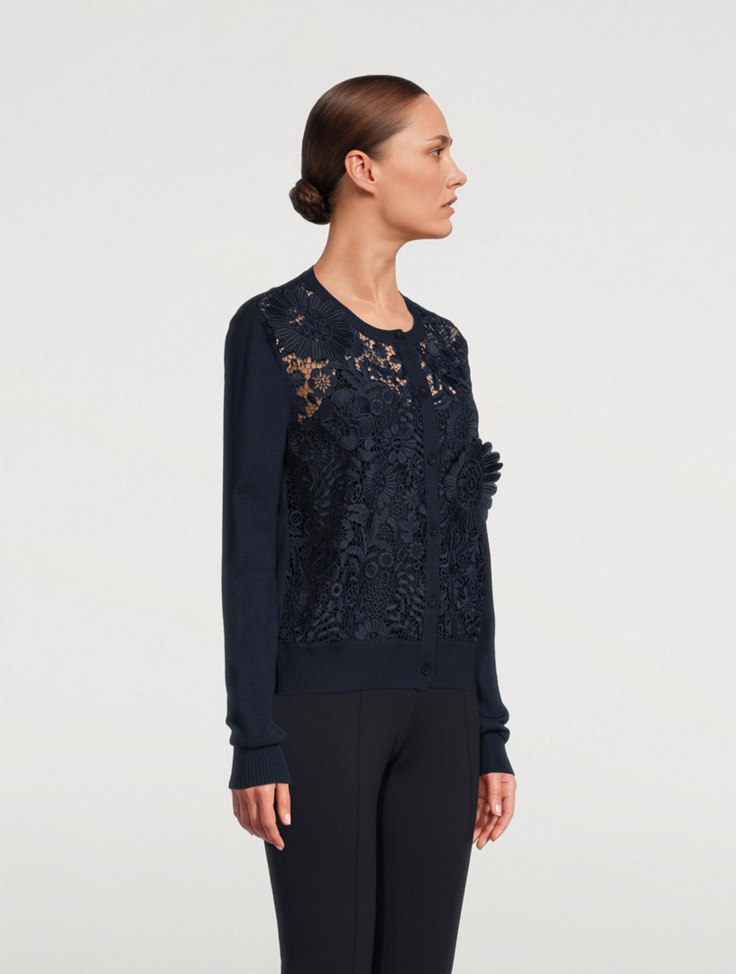 Wool Lace Embroidered Cardigan