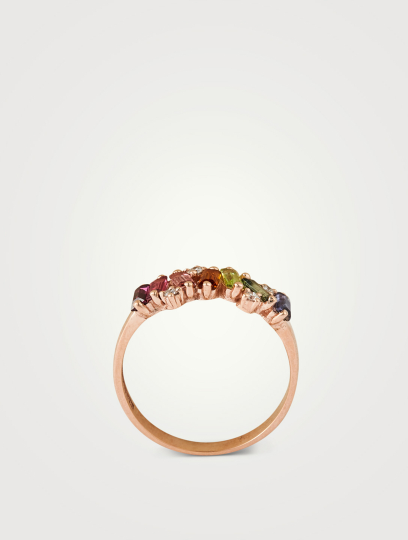 Rainbow Amalfi 14K Rose Gold Half-Wave Band With Gemstones And Diamonds