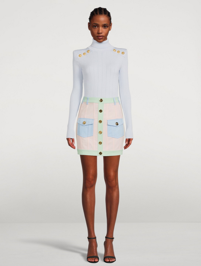 Buttoned Patchwork Mini Denim Skirt