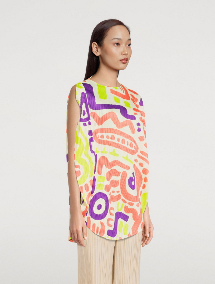 Cheer Oval Top In Sun Motif Print