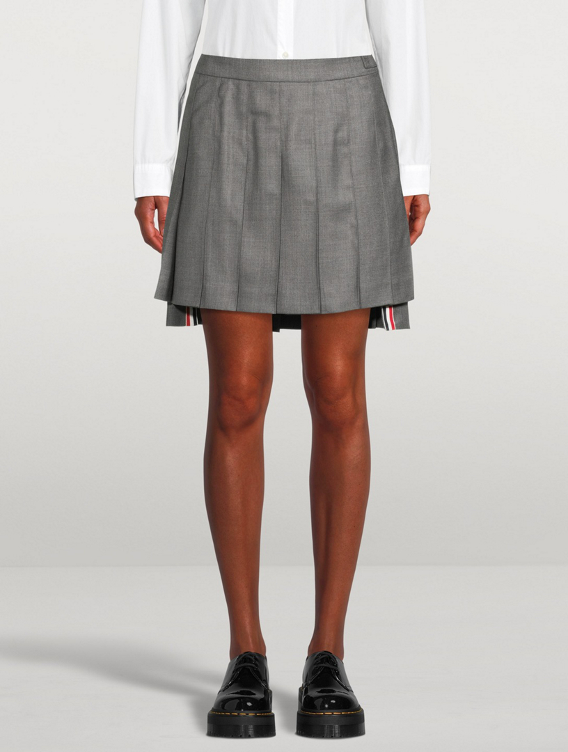 THOM BROWNE Wool Dropped Back Pleated Mini Skirt | Holt Renfrew