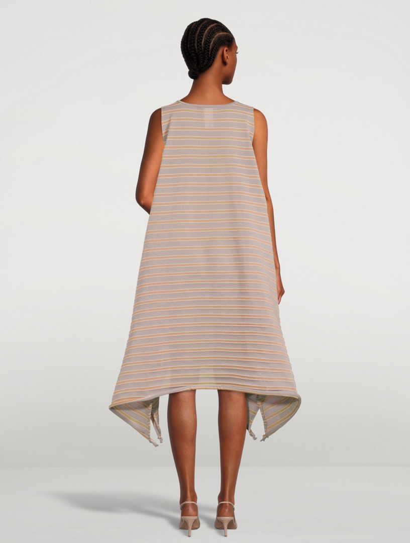Crispy Sleeveless Midi Dress In Striped Print