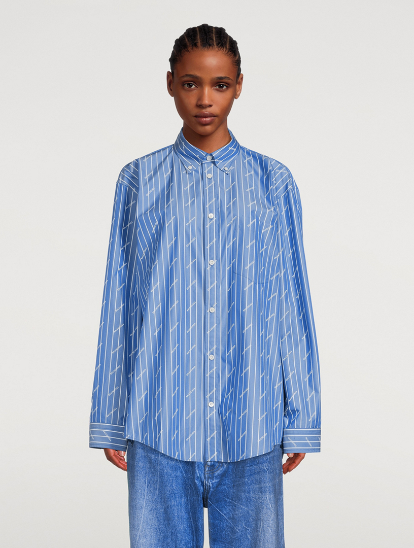 Logo Poplin Shirt In Pinstripe Print