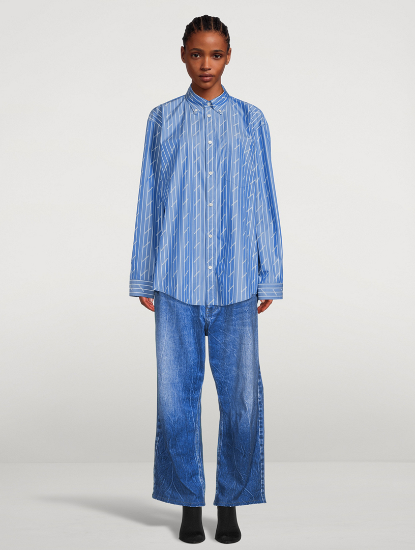 Logo Poplin Shirt Pinstripe Print