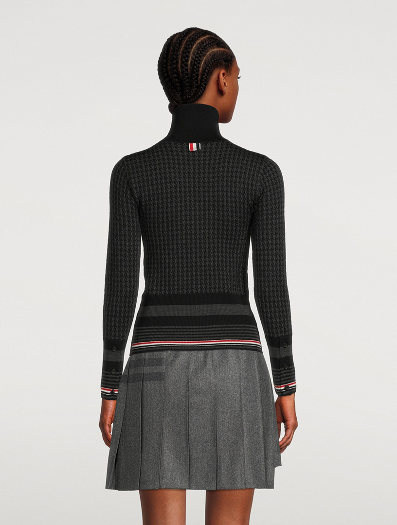 Micro Houndstooth Jacquard Merino Wool Turtleneck Sweater