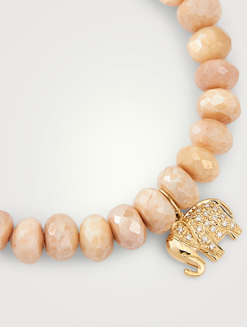 Beaded Bracelet With 14K Gold Diamond Elephant Charm