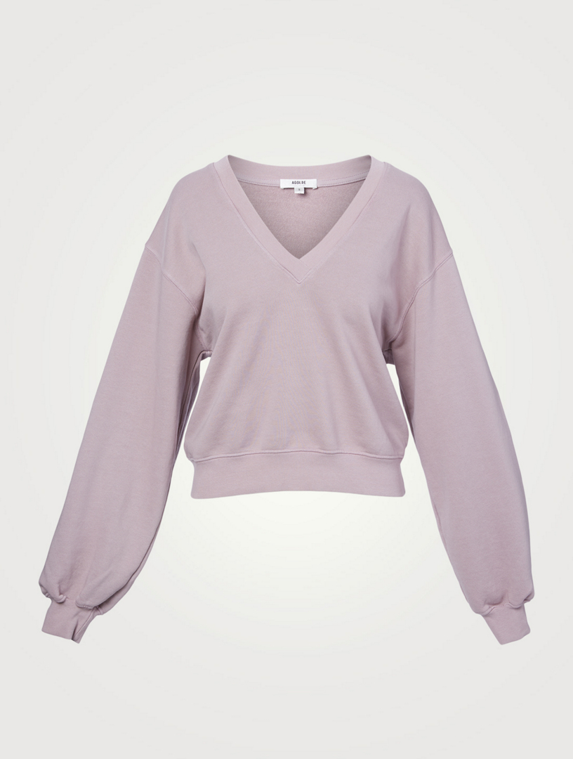 V Neck Balloon Sleeve Sweatshirt