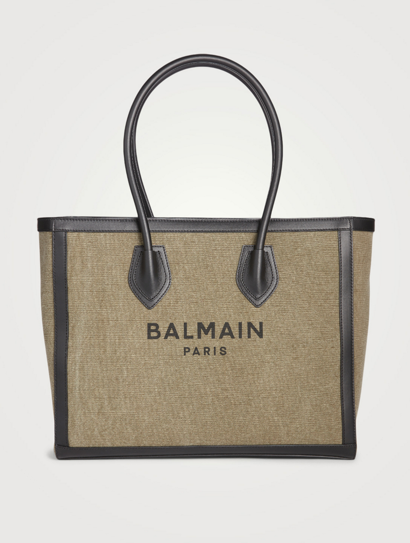 【関税込み】balmain B-ARMY 42' SHOPPING BAG B-Army 42 canvas tote bag with leather details - Women | BALMAIN