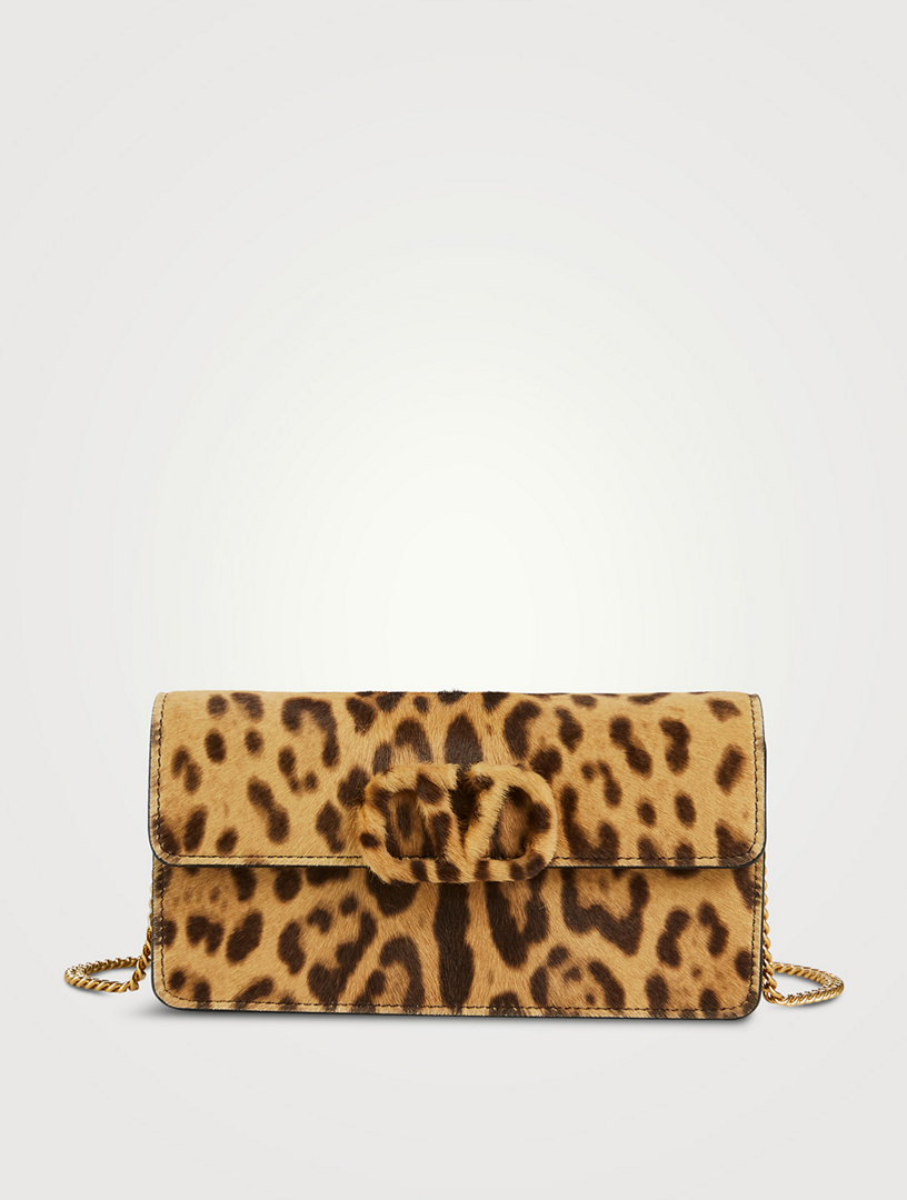 Valentino Leopard Printed Leather Vltn Crossbody Wallet Bag