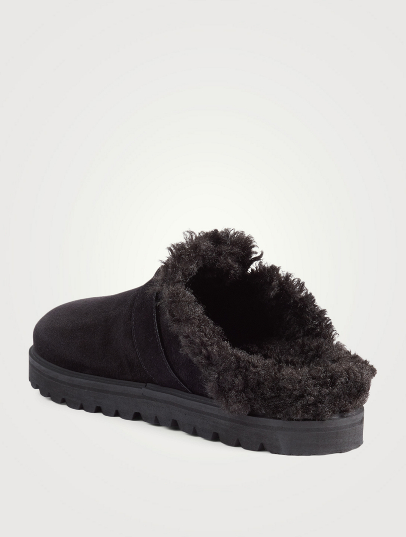 Mon Suede And Fleece Flat Mules