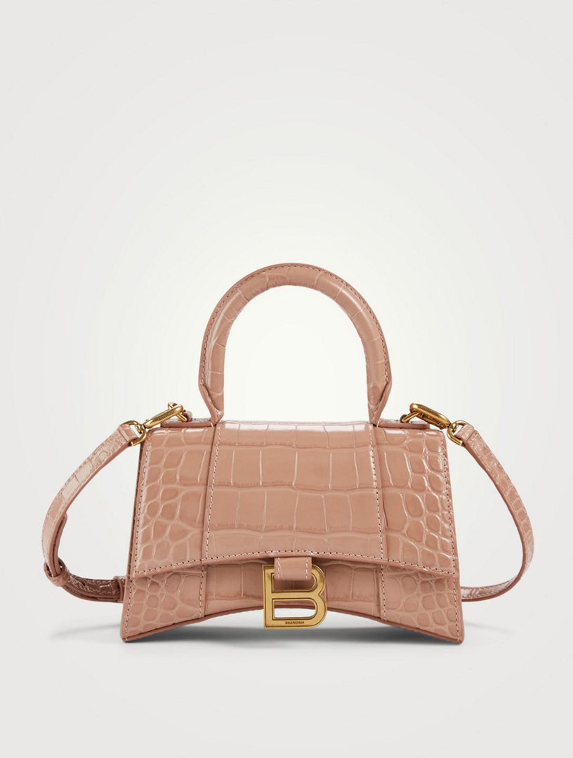 Hourglass Croc-Embossed Leather Top Handle Bag