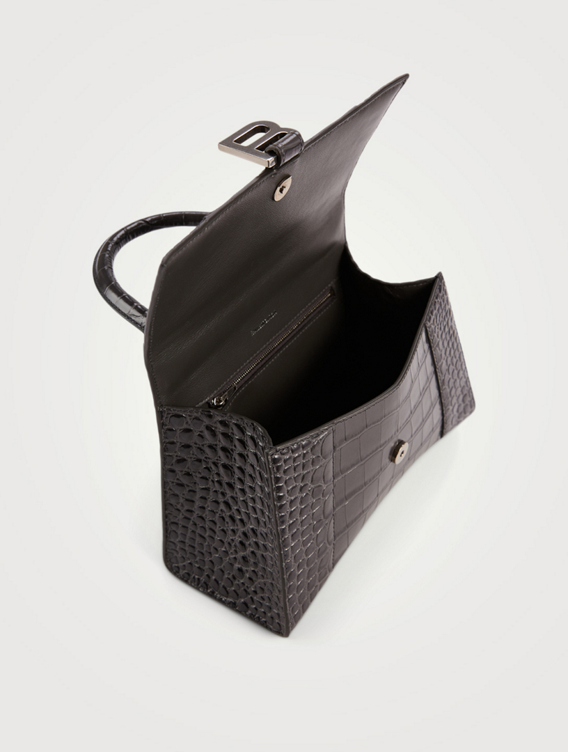 Hourglass Croc-Embossed Leather Top Handle Bag