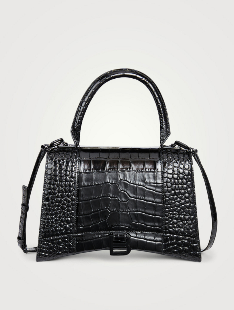 Hourglass Croc-Embossed Leather Top Handle Bag