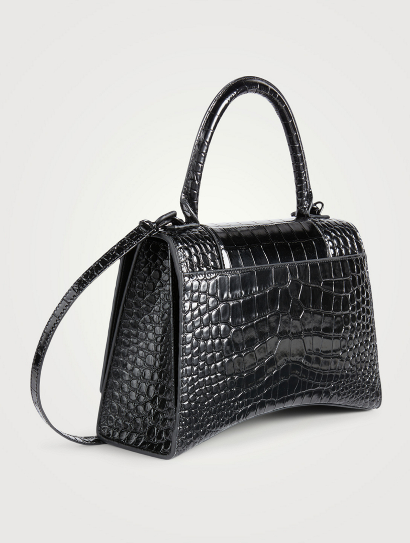 Hourglass Croc-Embossed Leather Top Handle Bag