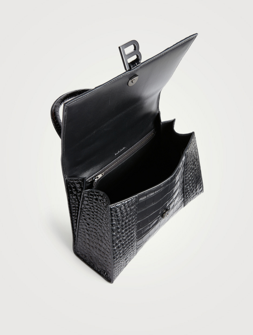 Hourglass Croc-Embossed Leather Top Handle Bag