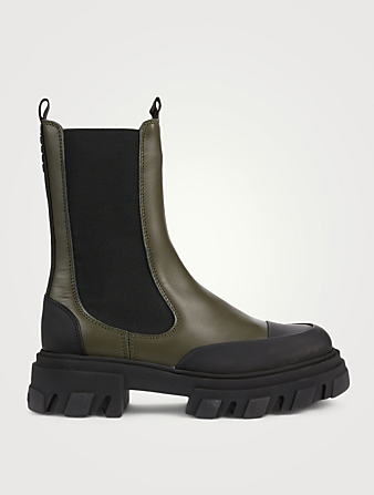 GANNI Leather Mid-Calf Chelsea Boots  Green