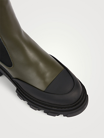 GANNI Leather Mid-Calf Chelsea Boots  Green
