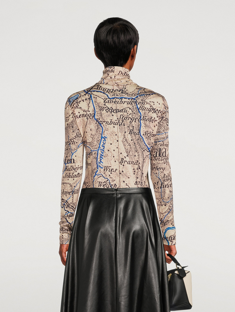 Cashmere And Silk Turtleneck Map Print