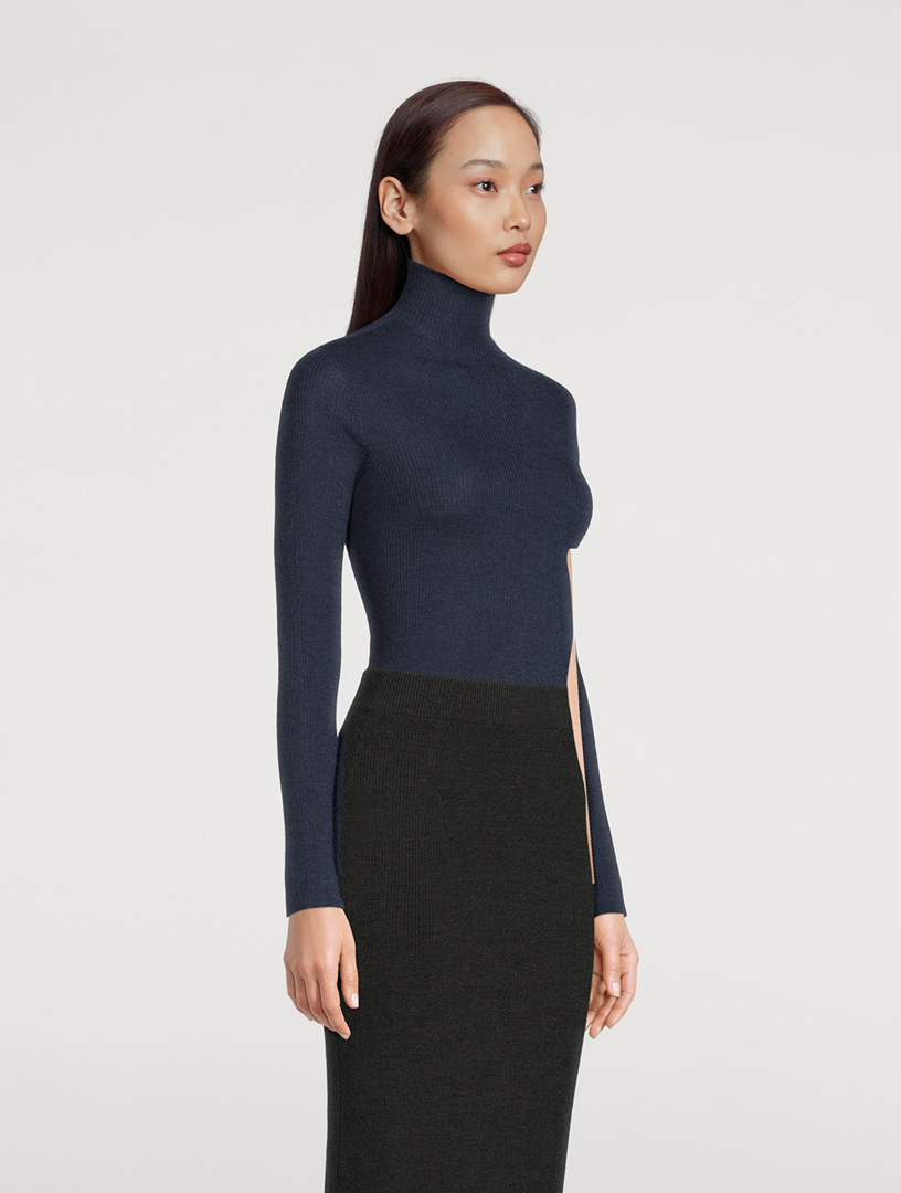 Cashmere And Silk Fine Rib Mockneck Sweater
