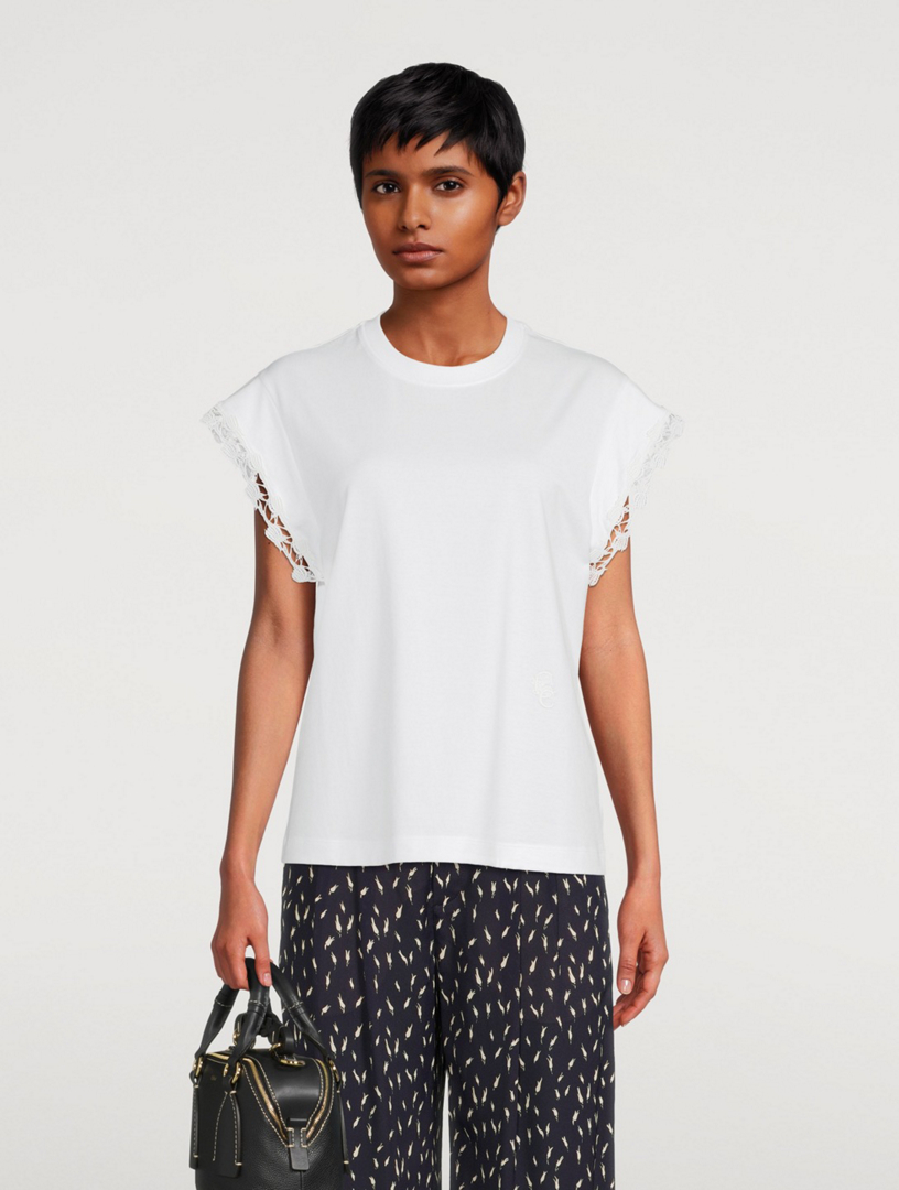 Cotton Jersey Guipure T-Shirt
