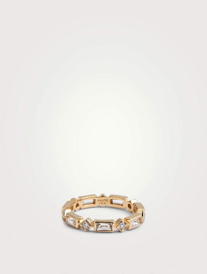 Cléo 14K Gold Geometric Baguette Ring With White Topaz And Diamonds