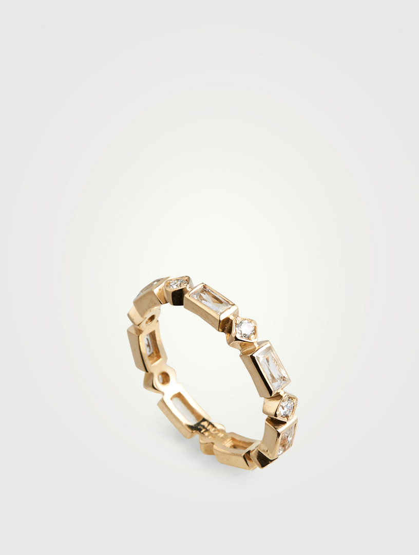 Cléo 14K Gold Geometric Baguette Ring With White Topaz And Diamonds