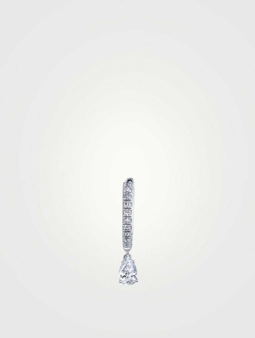 18K Gold Diamond Huggie Hoop Earring With Pear Diamond Drop