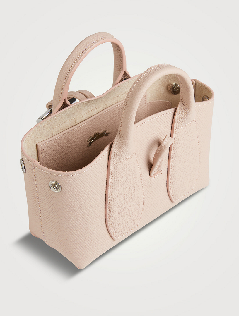 LongChamp Women's Poppy Pink Leather Roseau XS Leather Tote Crossbody Bag 