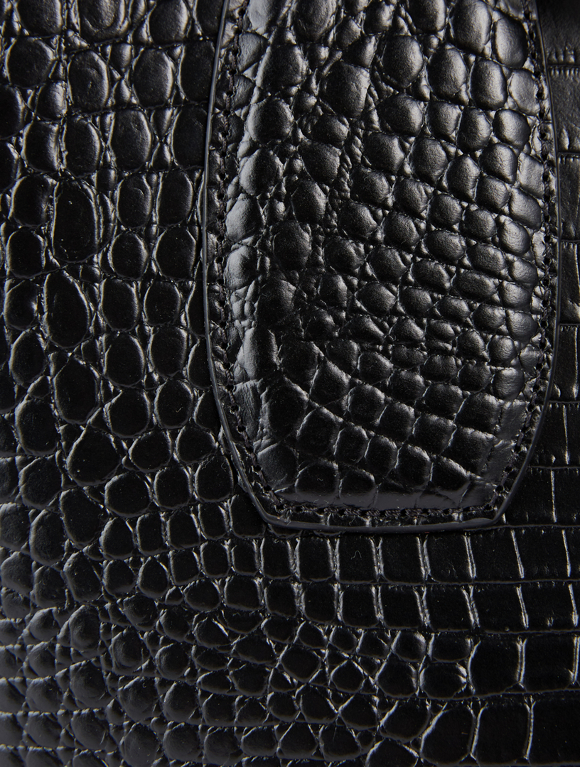 Medium Roseau Croc-Embossed Leather Top Handle Bag