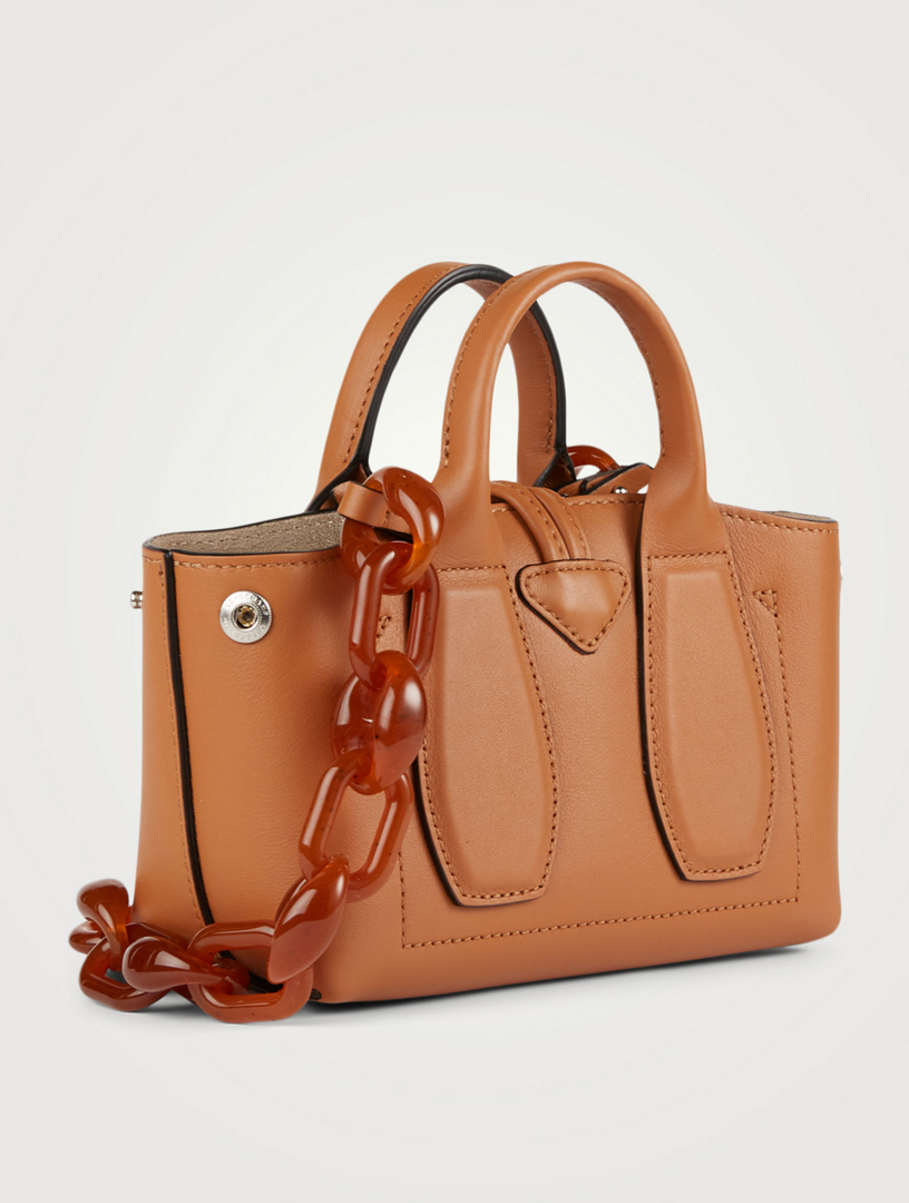 LONGCHAMP XS Roseau Leather Top Handle Bag With Acetate Chain Holt