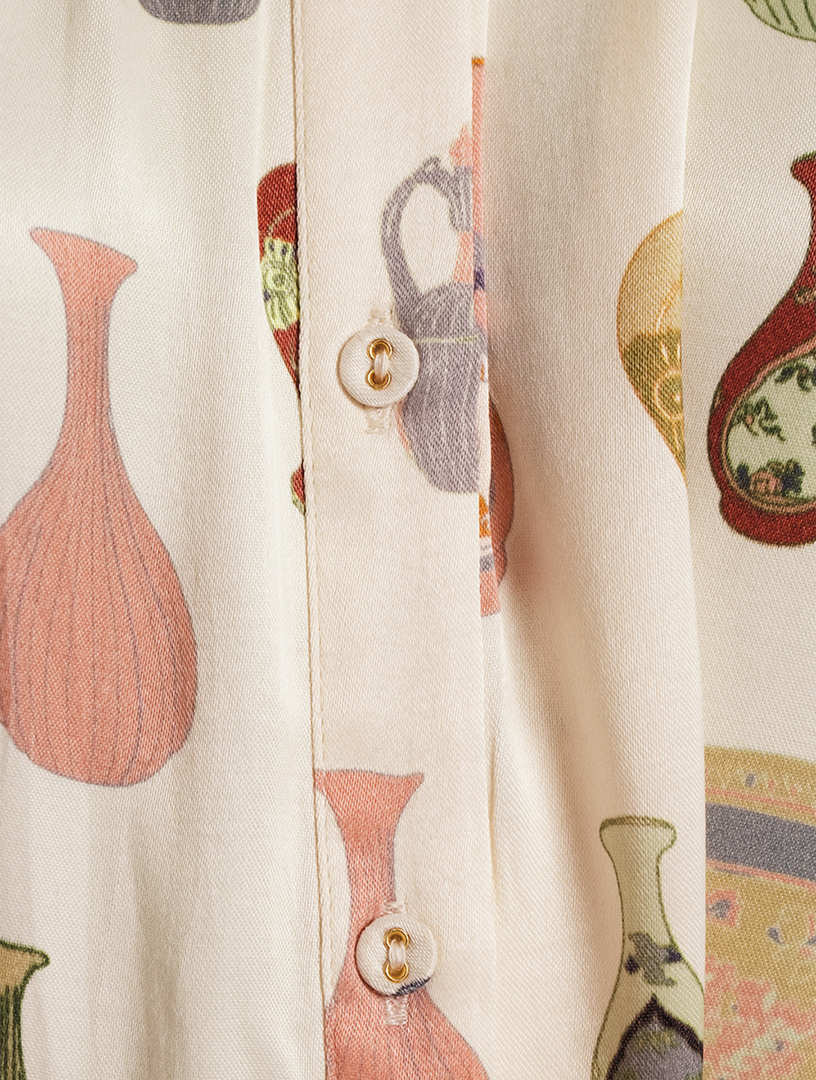 Dream Cupro Maxi Caftan Vases Print