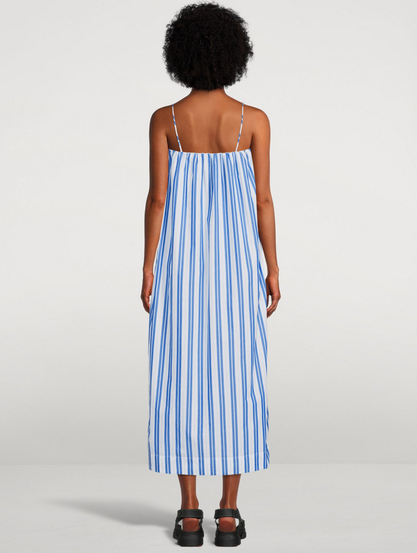Cotton Strapless Midi Dress Striped Print