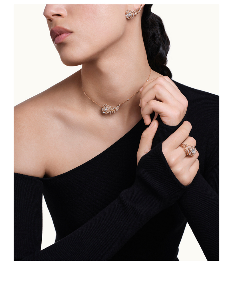 Small Plume De Paon Gold Pendant Necklace With Diamonds