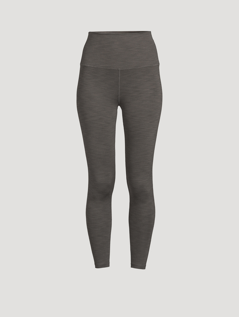 beyond yoga heather rib high waist performance midi legging grey