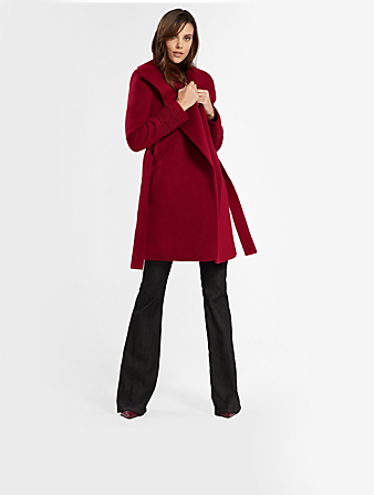 SENTALER Alpaca Shawl-Collar Midi Wrap Coat  Red