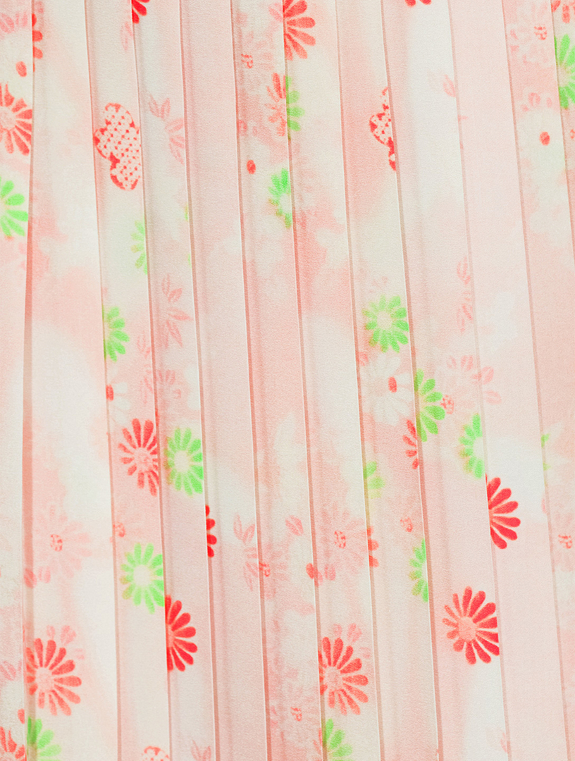 Double Layer Pleated Midi Skirt Floral Print