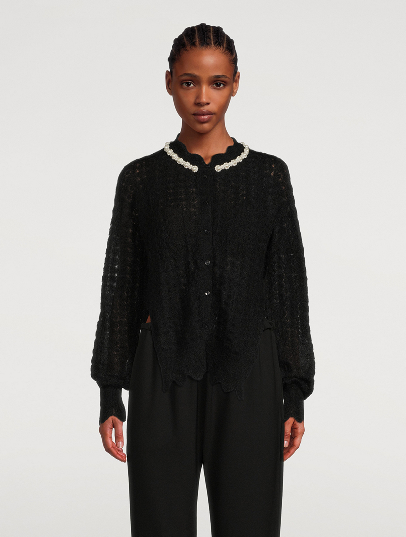 Scallop Edge Knit Cardigan With Beading