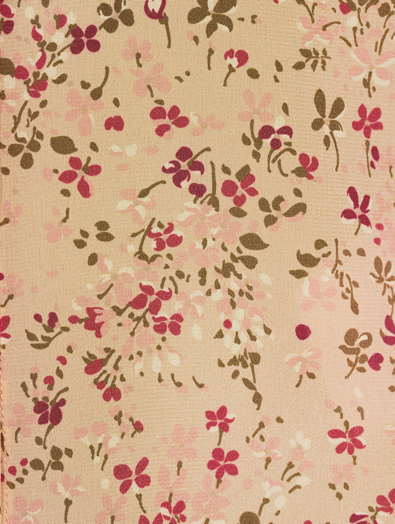 Crepe de Chine Silk Tie-Neck Blouse Floral Print