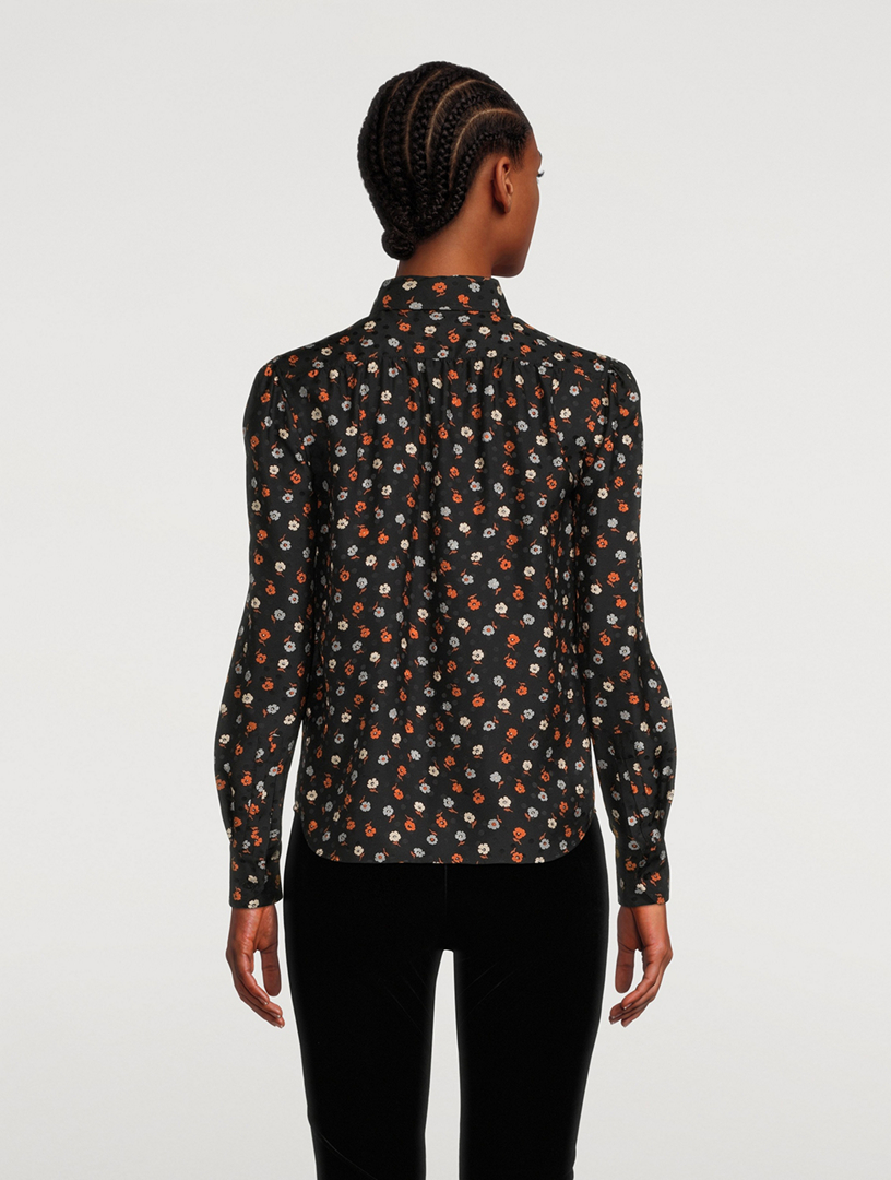 Cotton Tie-Neck Blouse Floral Print