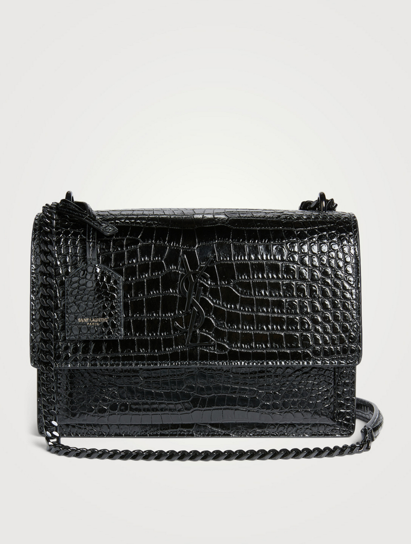 Shop Saint Laurent Medium Sunset Croc-Embossed Shoulder Bag