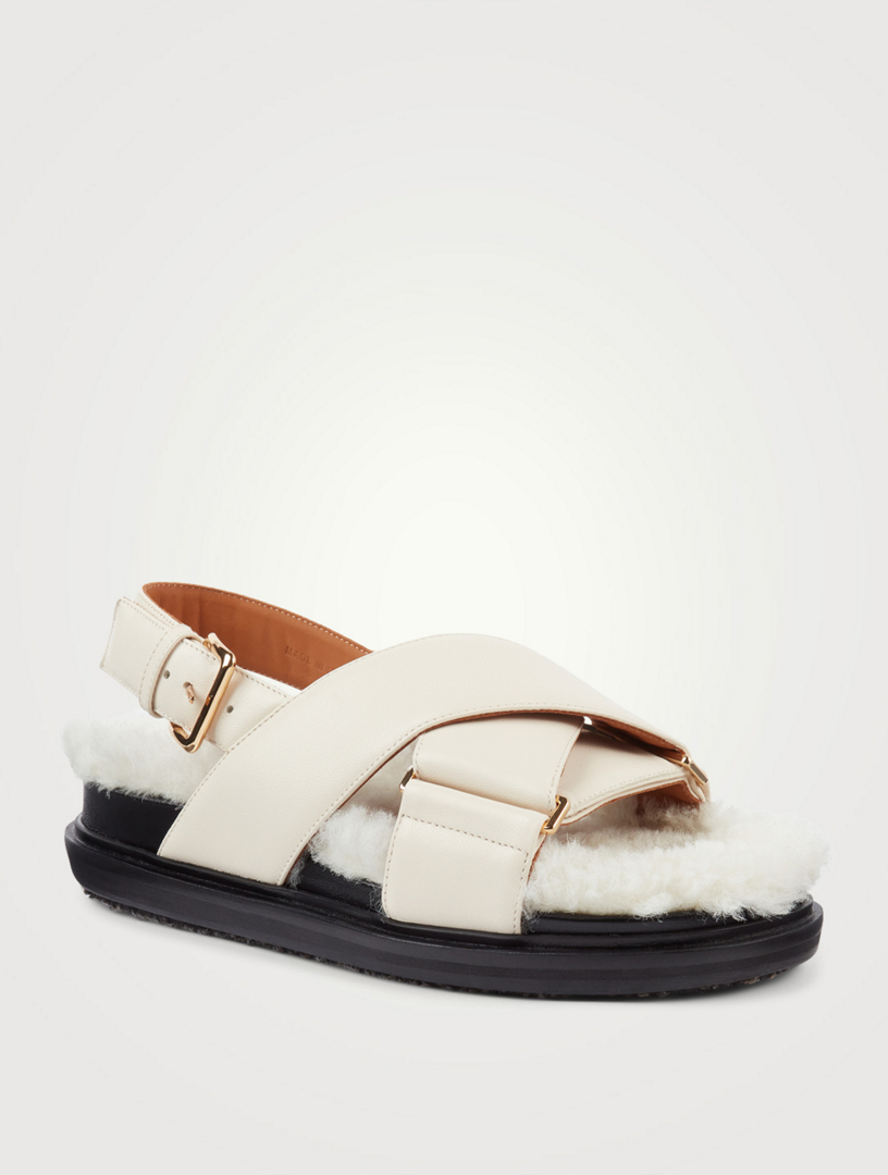 MARNI Fussbett Leather And Shearling Slingback Sandals Holt Renfrew