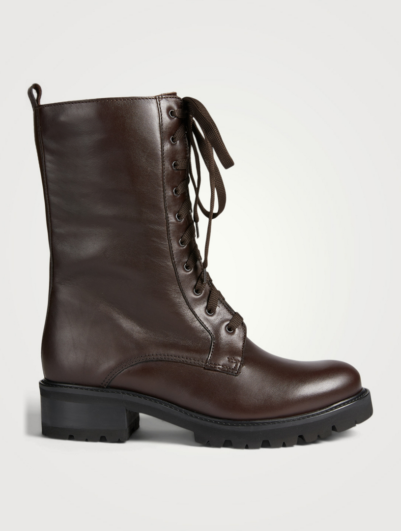 LA CANADIENNE Capri Leather Combat Boots  Brown